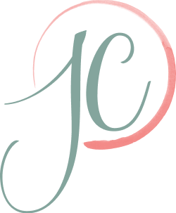 Jenna Crump logo - a Green JC in a script font with a pink paint stroke circling it.